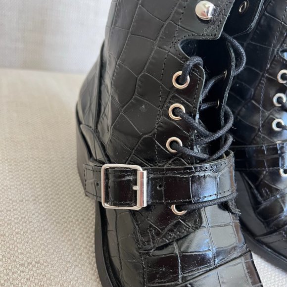 All Saints Katy Black Leather Ankle Boots Crocodile Size 7 - Picture 6 of 12